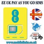 10 x EE Network 4G/5G UK Pay As You Go SIM Cards - Micro/Nano/Standard